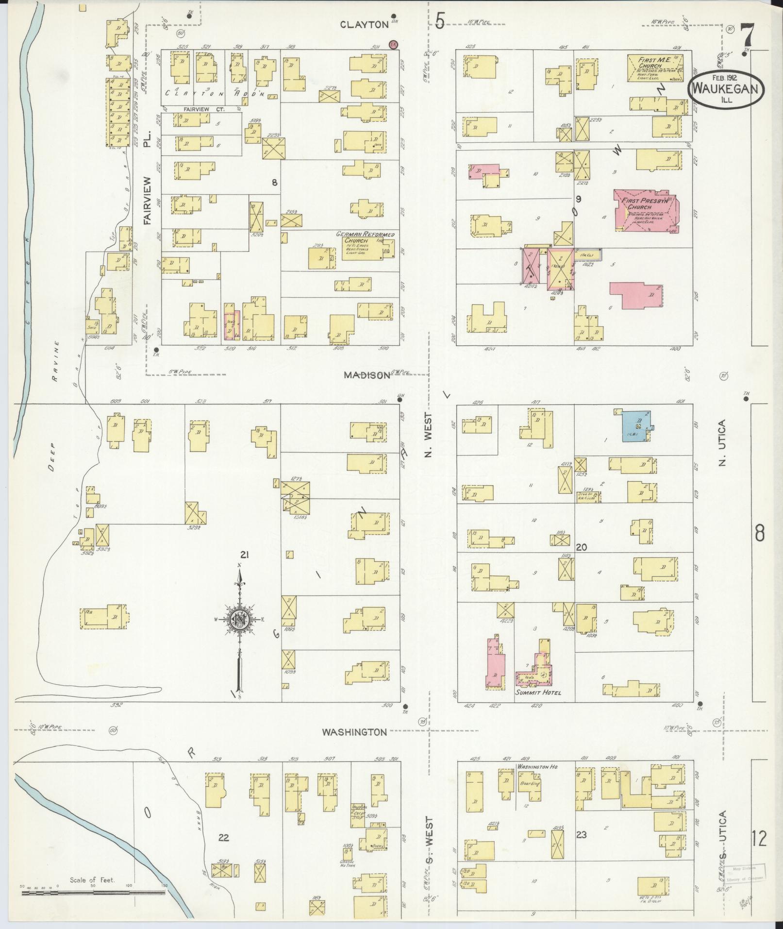 Sanborn Fire Insurance Map from Waukegan, Lake County, Illinois. (1912), Sheet 7 – Historic Sanborn Fire Insurance Map Print