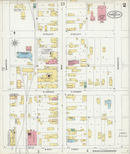 Sanborn Fire Insurance Map from Fond du Lac, Fond du Lac County, Wisconsin (1898), Sheet #0002 - Historic Sanborn Fire Insurance Map Print, vintage old map wall art, antique decor, genealogy gift, Wisconsin Wisconsin map