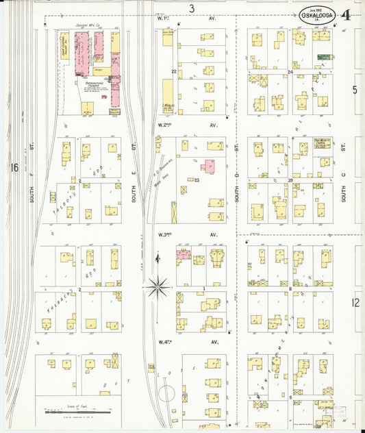 Sanborn Fire Insurance Map from Oskaloosa, Mahaska County, Iowa (1902), Sheet #0004 - Historic Sanborn Fire Insurance Map Print, vintage old map wall art