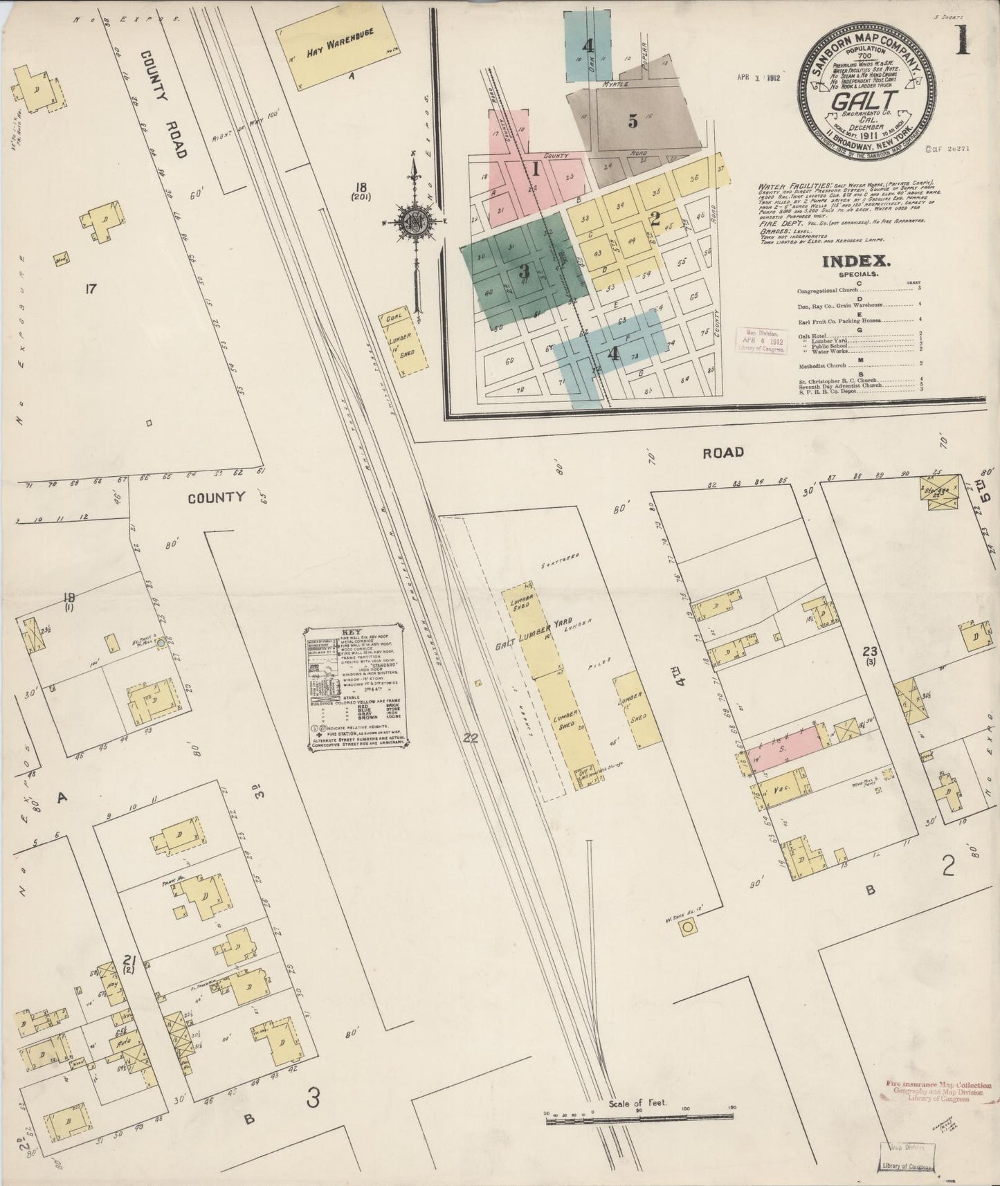 Sanborn Fire Insurance Map from Galt, Sacramento County, California (1911), Sheet #0001 - Historic Sanborn Fire Insurance Map Print, vintage old map wall art, antique decor, genealogy gift, California California map