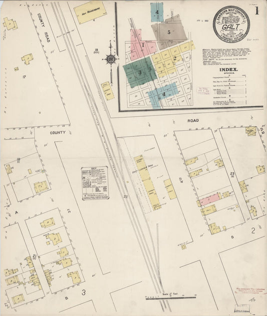Sanborn Fire Insurance Map from Galt, Sacramento County, California (1911), Sheet #0001 - Historic Sanborn Fire Insurance Map Print, vintage old map wall art, antique decor, genealogy gift, California California map