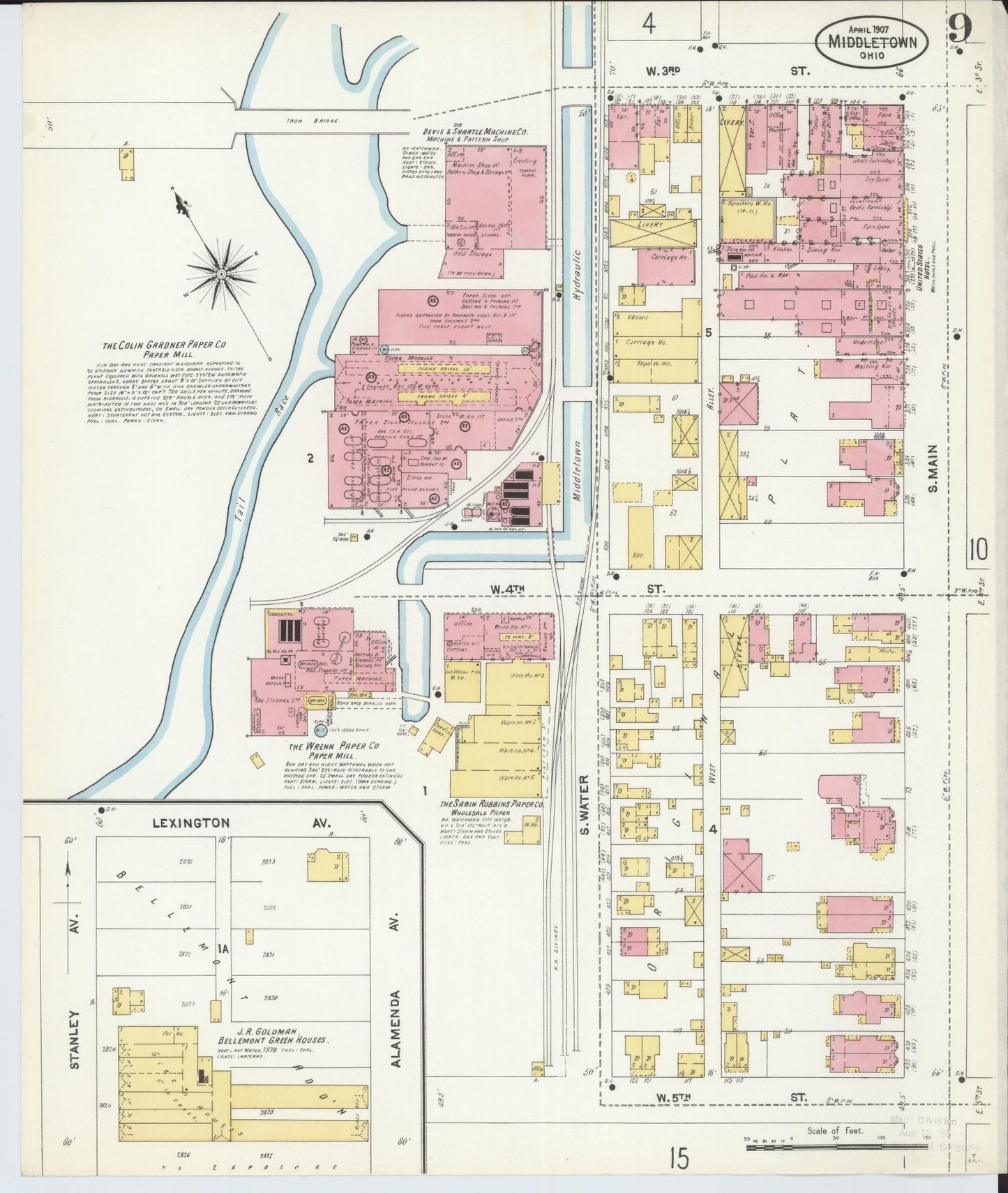 Sanborn Fire Insurance Map from Middletown, Butler County, Ohio (1907), Sheet #0009 - Historic Sanborn Fire Insurance Map Print, vintage old map wall art, antique decor, genealogy gift, Ohio Ohio map