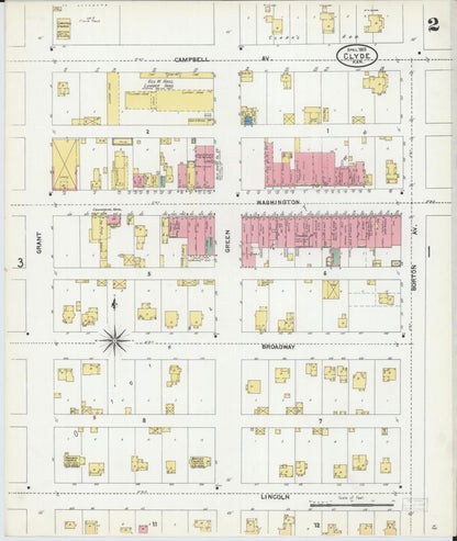 Sanborn Fire Insurance Map from Clyde, Cloud County, Kansas (1905), Sheet #0002 - Complete Map Set gallery image, historic Sanborn map, vintage wall art, Kansas Kansas