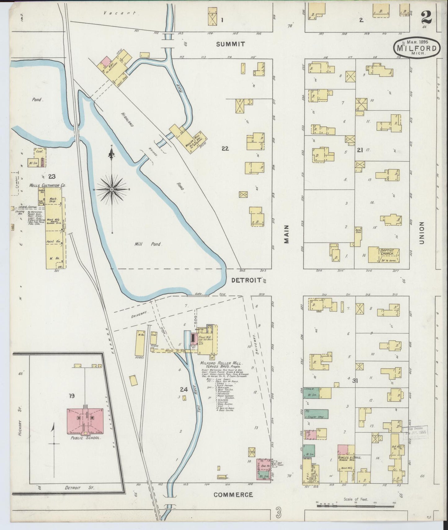 Sanborn Fire Insurance Map from Milford, Oakland County, Michigan (1895), Sheet #0002 - Complete Map Set gallery image, historic Sanborn map, vintage wall art, Michigan Michigan
