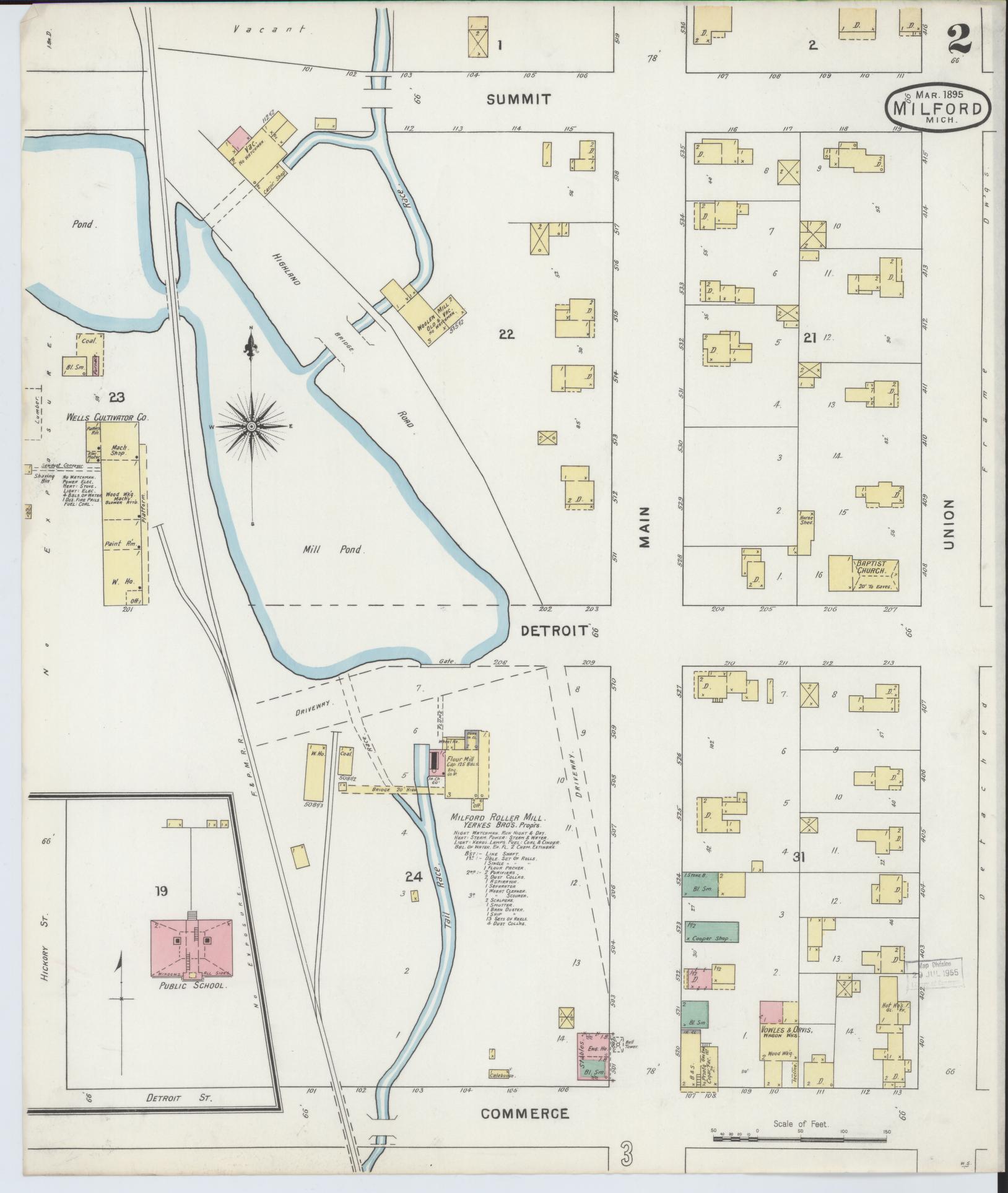 Sanborn Fire Insurance Map from Milford, Oakland County, Michigan (1895), Sheet #0002 - Complete Map Set gallery image, historic Sanborn map, vintage wall art, Michigan Michigan