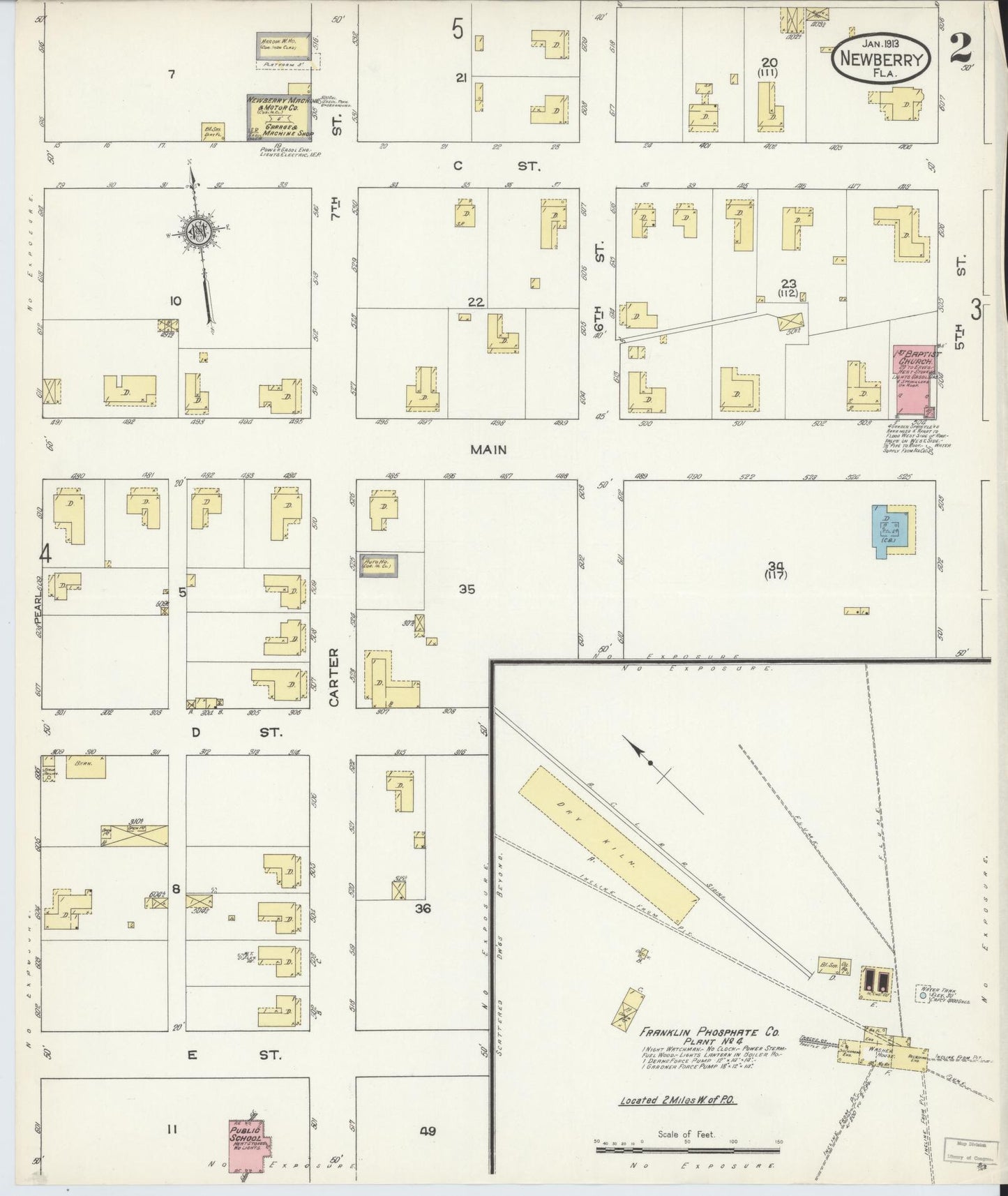 Sanborn Fire Insurance Map from Newberry, Alachua County, Florida (1913), Sheet #0002 - Complete Map Set gallery image, historic Sanborn map, vintage wall art, Florida Florida