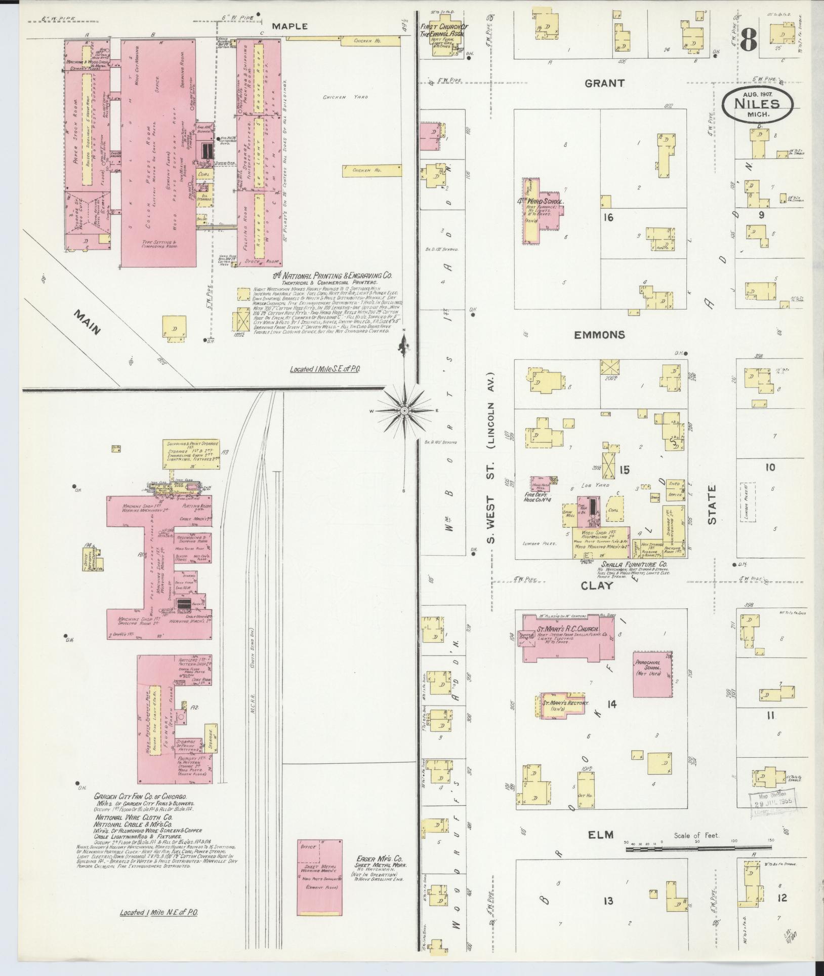 Sanborn Fire Insurance Map from Niles, Berrien County, Michigan (1907), Sheet #0008 - Historic Sanborn Fire Insurance Map Print, vintage old map wall art, antique decor, genealogy gift, Michigan Michigan map