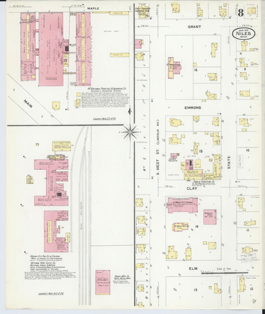 Sanborn Fire Insurance Map from Niles, Berrien County, Michigan (1907), Sheet #0008 - Historic Sanborn Fire Insurance Map Print, vintage old map wall art, antique decor, genealogy gift, Michigan Michigan map