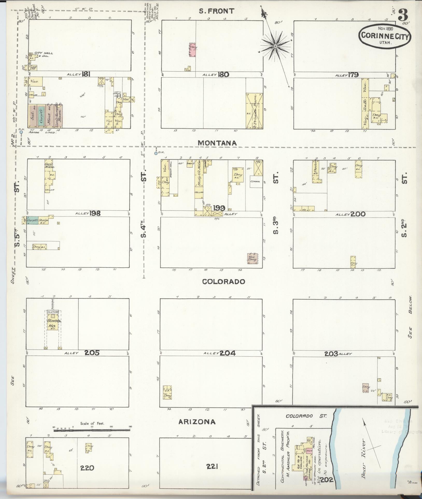 Sanborn Fire Insurance Map from Corinne, Box Elder County, Utah (1890), Sheet #0003 - Historic Sanborn Fire Insurance Map Print, vintage old map wall art, antique decor, genealogy gift, Utah Utah map