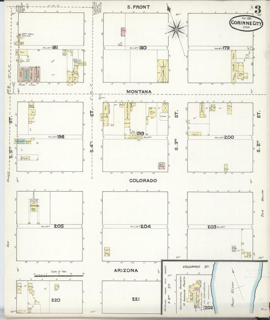 Sanborn Fire Insurance Map from Corinne, Box Elder County, Utah (1890), Sheet #0003 - Historic Sanborn Fire Insurance Map Print, vintage old map wall art, antique decor, genealogy gift, Utah Utah map