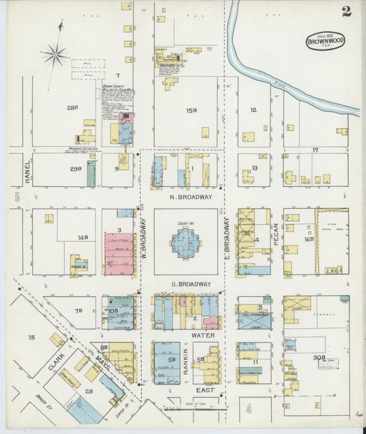 Sanborn Fire Insurance Map from Brownwood, Brown County, Texas (1893), Sheet #0002 - Historic Sanborn Fire Insurance Map Print, vintage old map wall art, antique decor, genealogy gift, Texas Texas map