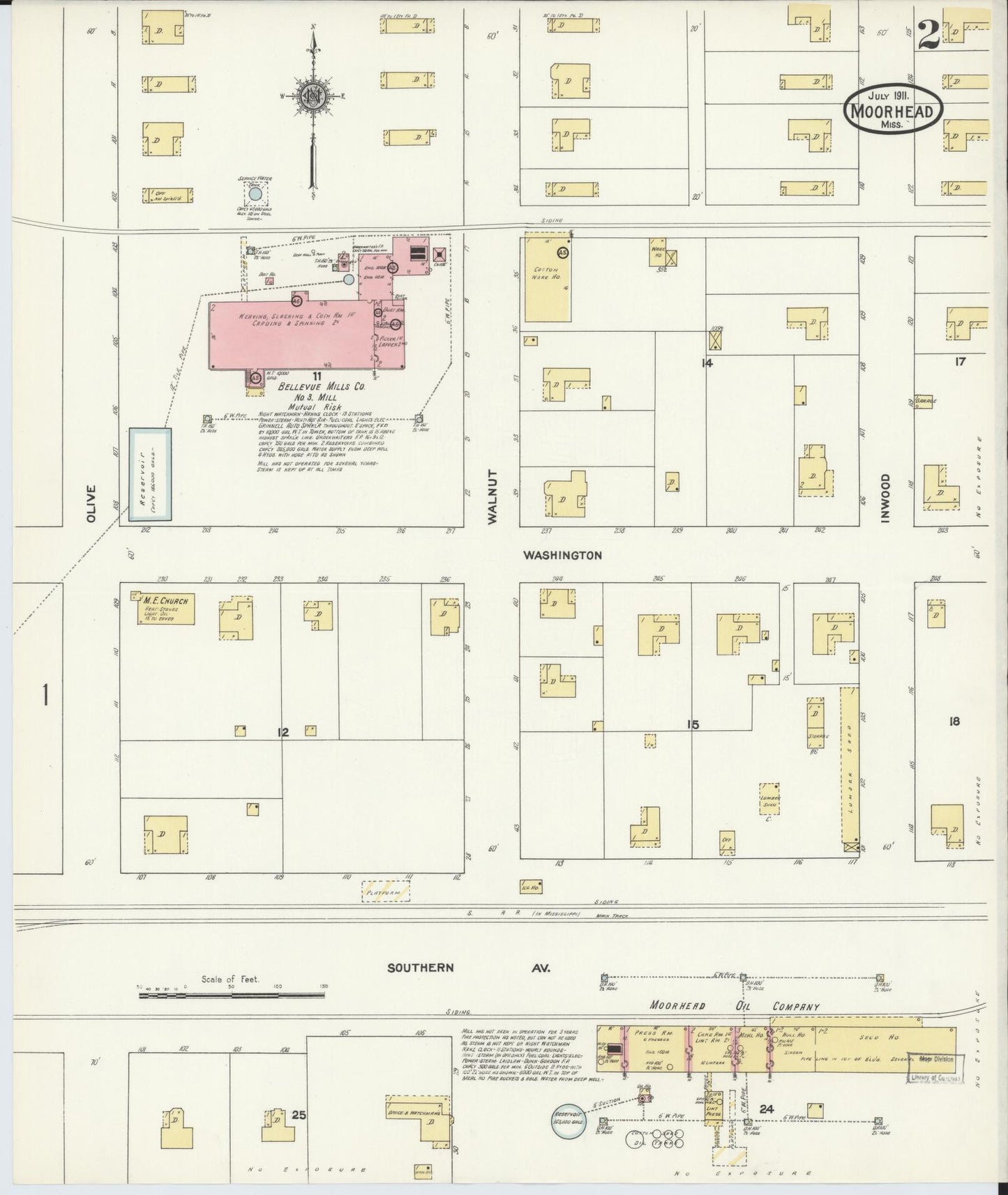 Sanborn Fire Insurance Map from Moorhead, Sunflower County, Mississippi (1911), Sheet #0002 - Complete Map Set gallery image, historic Sanborn map, vintage wall art, Mississippi Mississippi