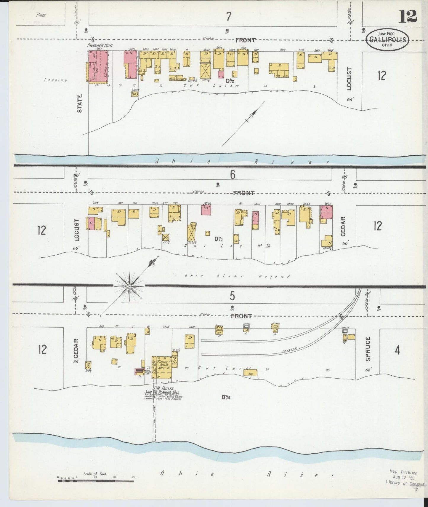 Sanborn Fire Insurance Map from Gallipolis, Gallia County, Ohio (1900), Sheet #0012 - Historic Sanborn Fire Insurance Map Print, vintage old map wall art, antique decor, genealogy gift, Ohio Ohio map