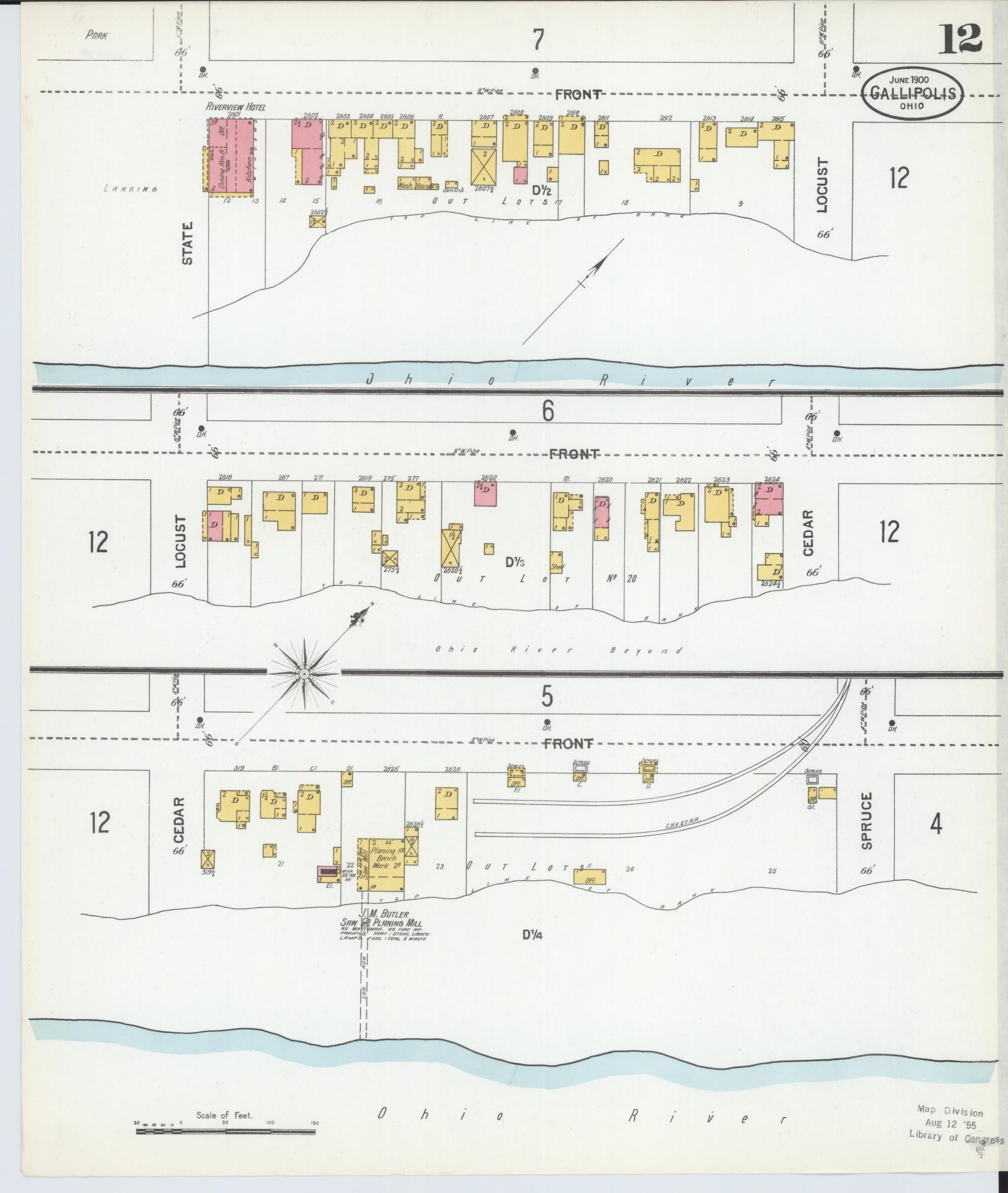Sanborn Fire Insurance Map from Gallipolis, Gallia County, Ohio (1900), Sheet #0012 - Historic Sanborn Fire Insurance Map Print, vintage old map wall art, antique decor, genealogy gift, Ohio Ohio map