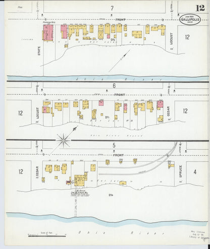 Sanborn Fire Insurance Map from Gallipolis, Gallia County, Ohio (1900), Sheet #0012 - Historic Sanborn Fire Insurance Map Print, vintage old map wall art, antique decor, genealogy gift, Ohio Ohio map