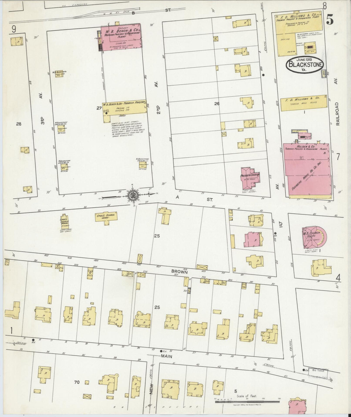 Sanborn Fire Insurance Map from Blackstone, Nottoway County, Virginia (1919), Sheet #0005 - Complete Map Set gallery image, historic Sanborn map, vintage wall art, Virginia Virginia
