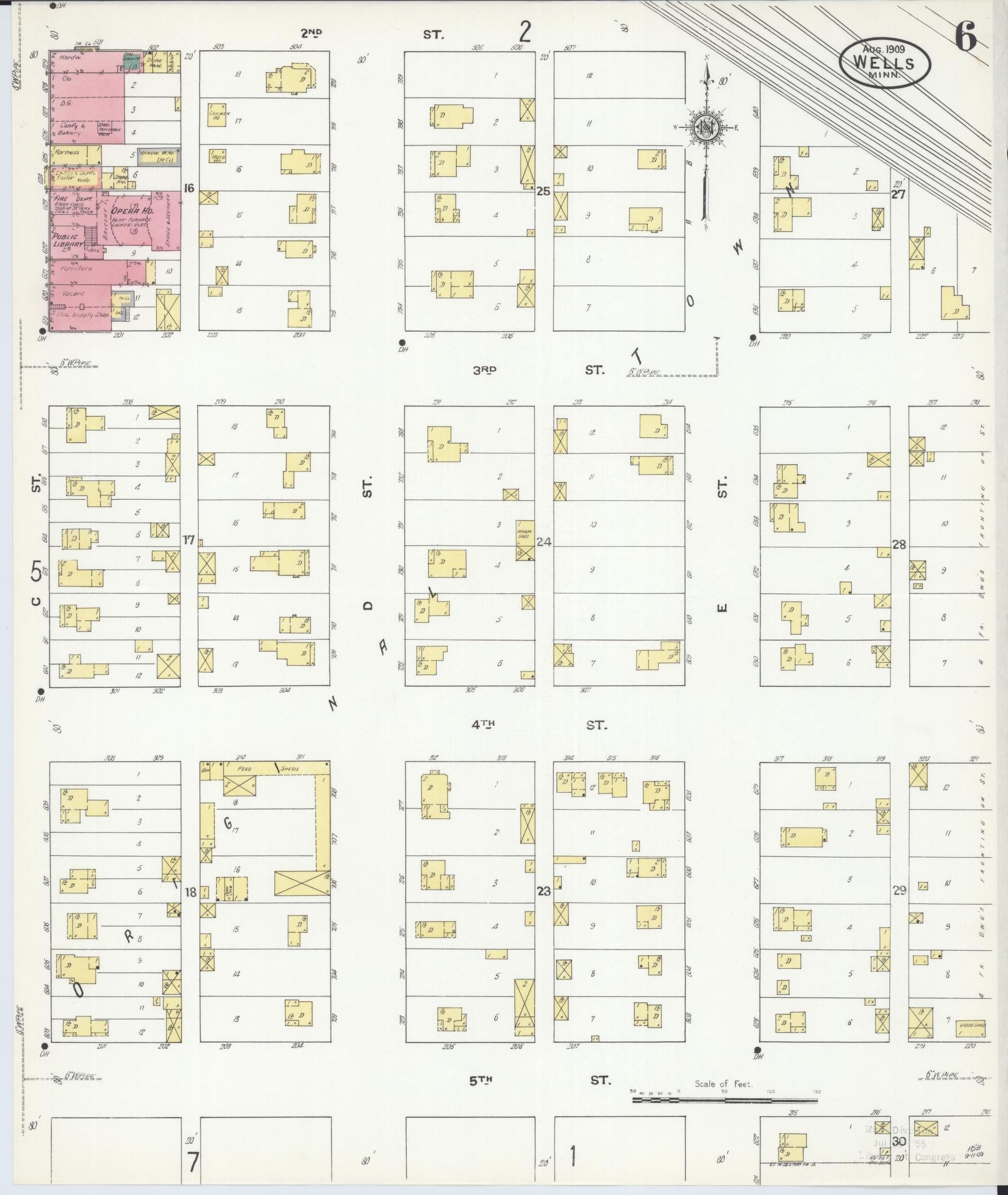 Sanborn Fire Insurance Map from Wells, Faribault County, Minnesota (1909), Sheet #0006 - Complete Map Set gallery image, historic Sanborn map, vintage wall art, Minnesota Minnesota