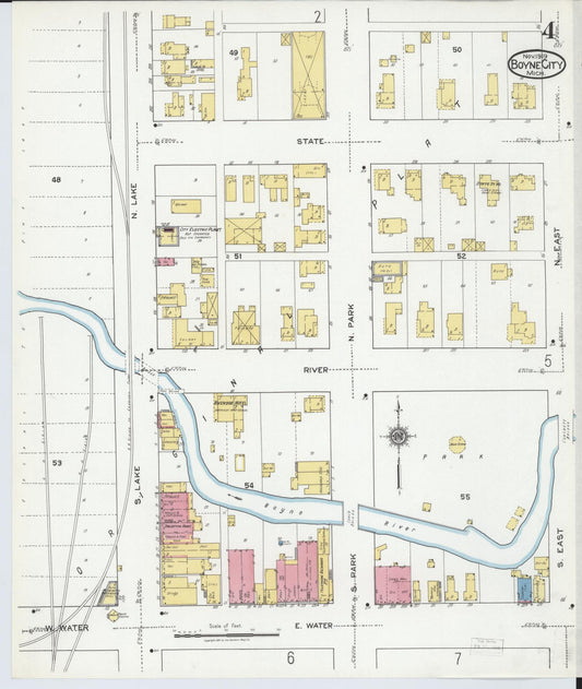 Sanborn Fire Insurance Map from Boyne City, Charlevoix County, Michigan (1919), Sheet #0004 - Historic Sanborn Fire Insurance Map Print, vintage old map wall art, antique decor, genealogy gift, Michigan Michigan map