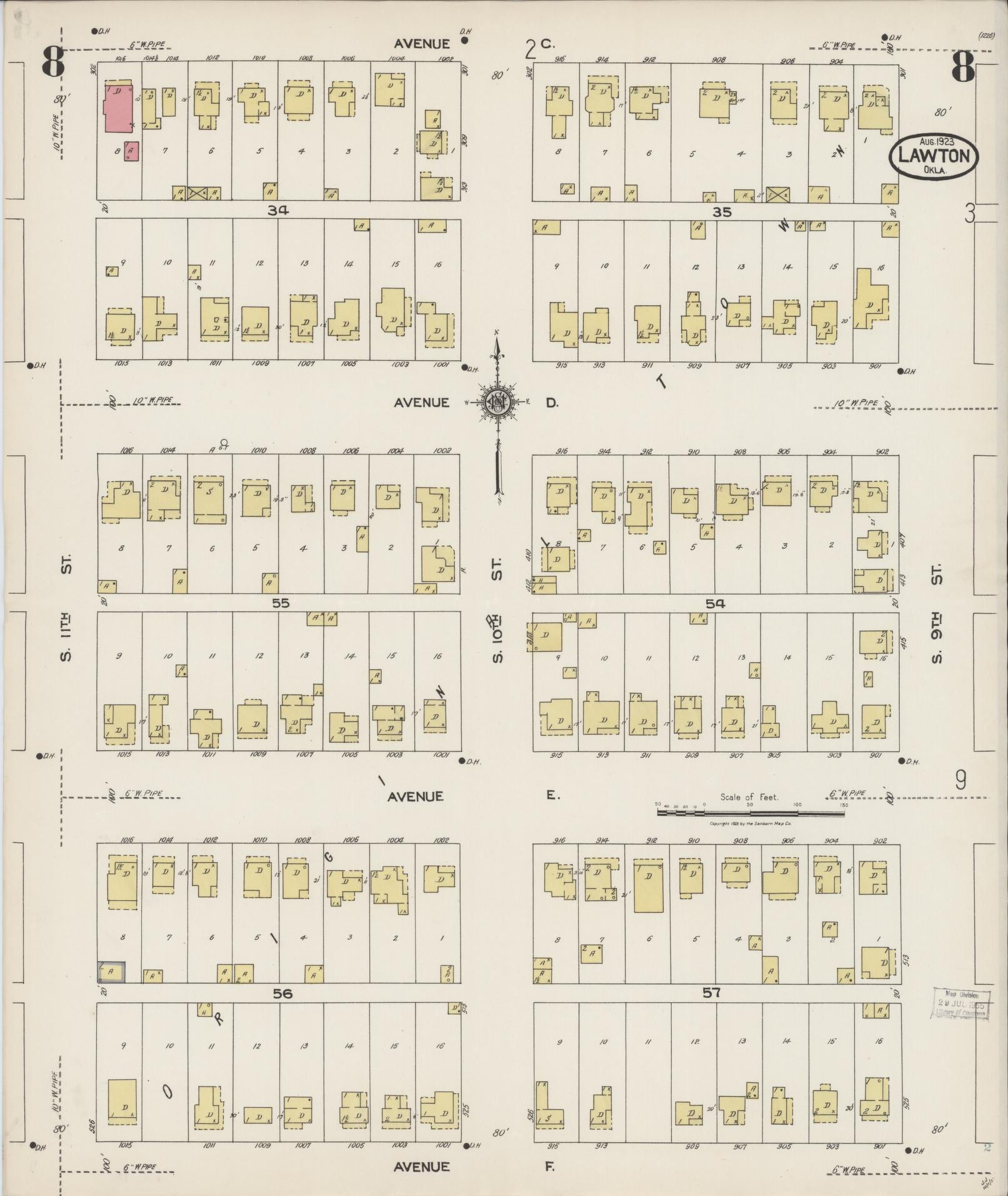 Sanborn Fire Insurance Map from Lawton, Comanche County, Oklahoma (1923), Sheet #0008 - Complete Map Set gallery image, historic Sanborn map, vintage wall art, Oklahoma Oklahoma