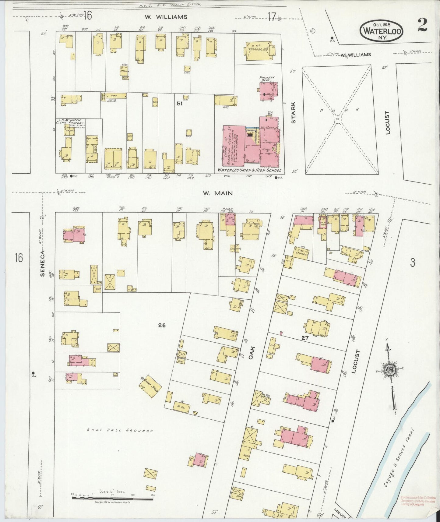 Sanborn Fire Insurance Map from Waterloo, Seneca County, New York (1918), Sheet #0002 - Historic Sanborn Fire Insurance Map Print, vintage old map wall art, antique decor, genealogy gift, New York New York map