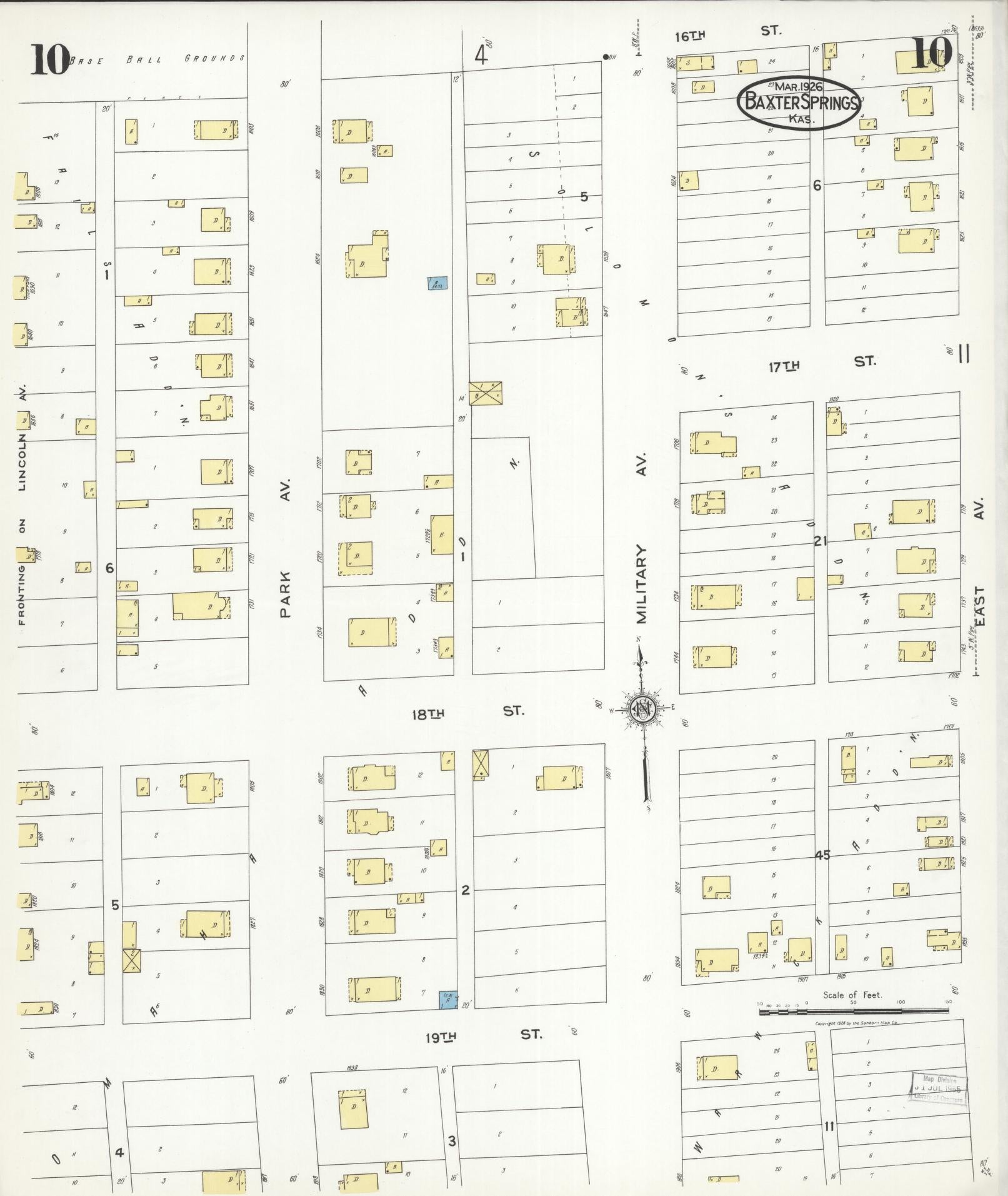 Sanborn Fire Insurance Map from Baxter Springs, Cherokee County, Kansas (1926), Sheet #0010 - Complete Map Set gallery image, historic Sanborn map, vintage wall art, Kansas Kansas