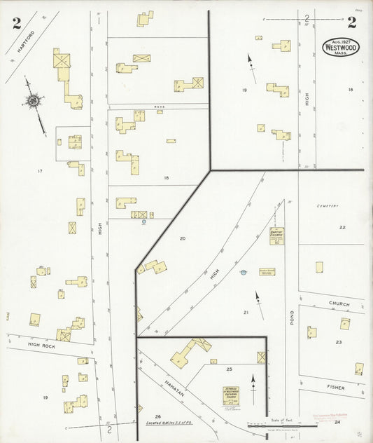 Sanborn Fire Insurance Map from Westwood, Norfolk County, Massachusetts (1927), Sheet #0002 - Historic Sanborn Fire Insurance Map Print, vintage old map wall art, antique decor, genealogy gift, Massachusetts Massachusetts map