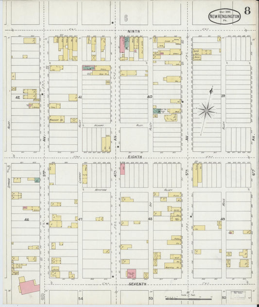 Sanborn Fire Insurance Map from New Kensington, Westmoreland County, Pennsylvania (1895), Sheet #0008 - Historic Sanborn Fire Insurance Map Print, vintage old map wall art, antique decor, genealogy gift, Pennsylvania Pennsylvania map