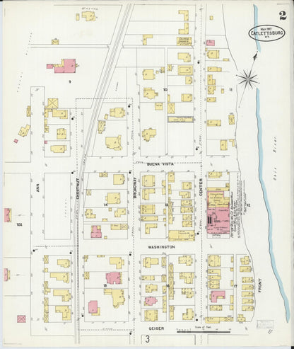 Sanborn Fire Insurance Map from Catlettsburg, Boyd County, Kentucky (1907), Sheet #0002 - Complete Map Set gallery image, historic Sanborn map, vintage wall art, Kentucky Kentucky