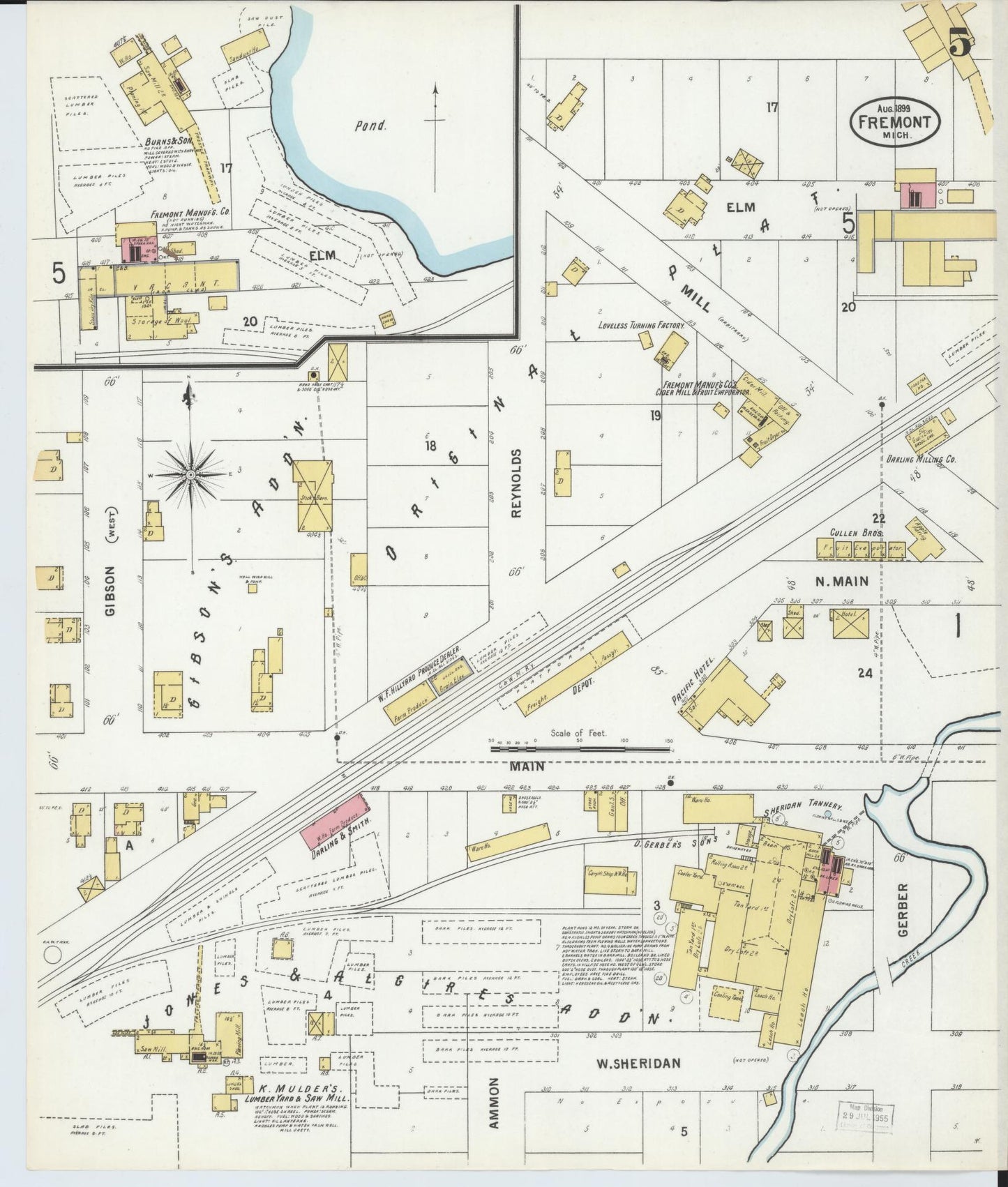 Sanborn Fire Insurance Map from Fremont, Newaygo County, Michigan (1899), Sheet #0005 - Complete Map Set gallery image, historic Sanborn map, vintage wall art, Michigan Michigan