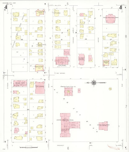 Sanborn Fire Insurance Map from Webster City, Hamilton County, Iowa (1938), Sheet #0004 - Historic Sanborn Fire Insurance Map Print, vintage old map wall art