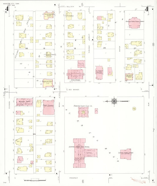 Sanborn Fire Insurance Map from Webster City, Hamilton County, Iowa (1938), Sheet #0004 - Historic Sanborn Fire Insurance Map Print, vintage old map wall art
