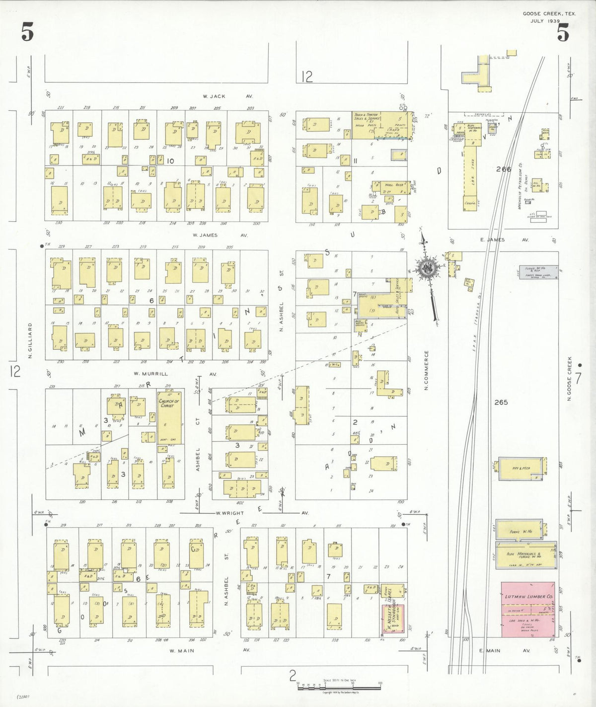 Sanborn Fire Insurance Map from Goose Creek, Harris County, Texas (1939), Sheet #0005 - Complete Map Set gallery image, historic Sanborn map, vintage wall art, Texas Texas