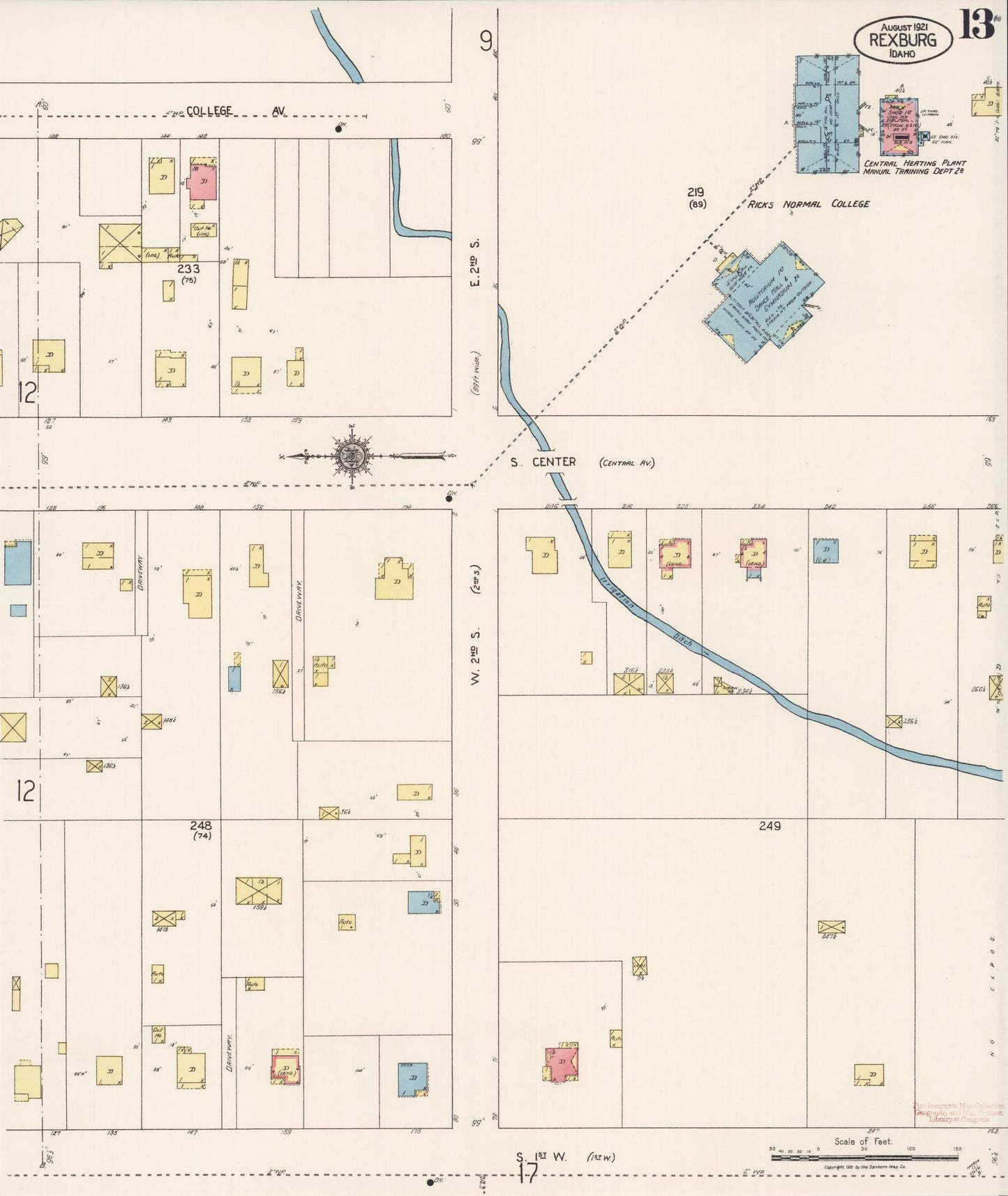 Sanborn Fire Insurance Map from Rexburg, Madison County, Idaho (1921), Sheet #0013 - Complete Map Set gallery image, historic Sanborn map, vintage wall art, Idaho Idaho