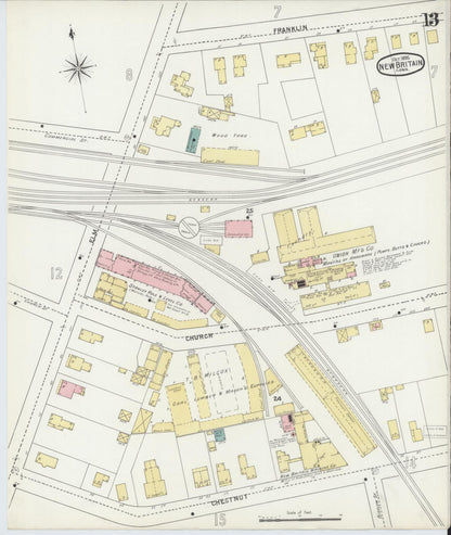 Sanborn Fire Insurance Map from New Britain, Hartford County, Connecticut (1895), Sheet #0013 - Complete Map Set gallery image, historic Sanborn map, vintage wall art, Connecticut Connecticut