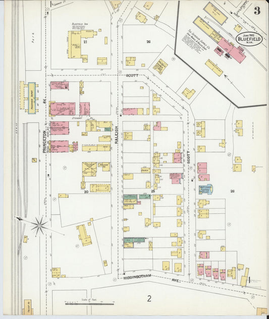 Sanborn Fire Insurance Map from Bluefield, Mercer County, West Virginia (1902), Sheet #0003 - Historic Sanborn Fire Insurance Map Print, vintage old map wall art, antique decor, genealogy gift, West Virginia West Virginia map