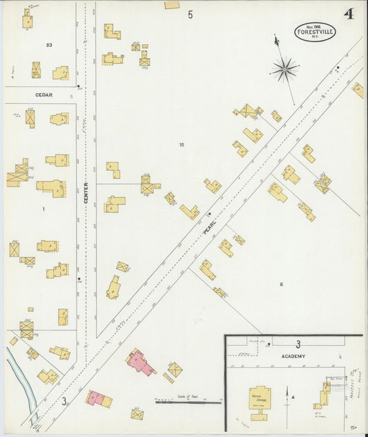 Sanborn Fire Insurance Map from Forestville, Chautauqua County, New York (1906), Sheet #0004 - Historic Sanborn Fire Insurance Map Print, vintage old map wall art, antique decor, genealogy gift, New York New York map