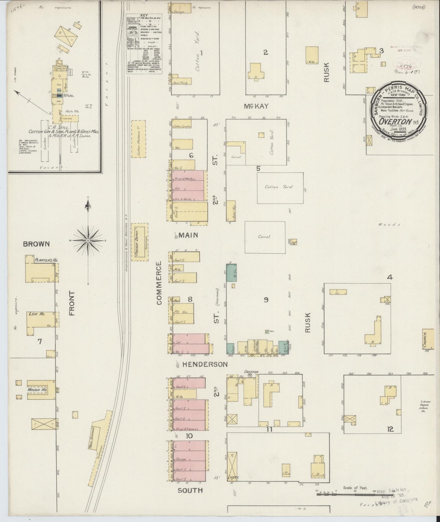 Sanborn Fire Insurance Map from Overton, Rusk County, Texas (1893), Sheet #0001 - Historic Sanborn Fire Insurance Map Print, vintage old map wall art, antique decor, genealogy gift, Texas Texas map