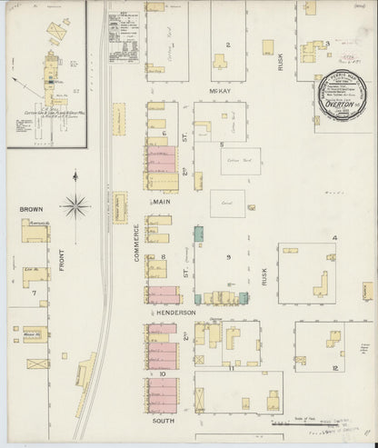 Sanborn Fire Insurance Map from Overton, Rusk County, Texas (1893), Sheet #0001 - Historic Sanborn Fire Insurance Map Print, vintage old map wall art, antique decor, genealogy gift, Texas Texas map
