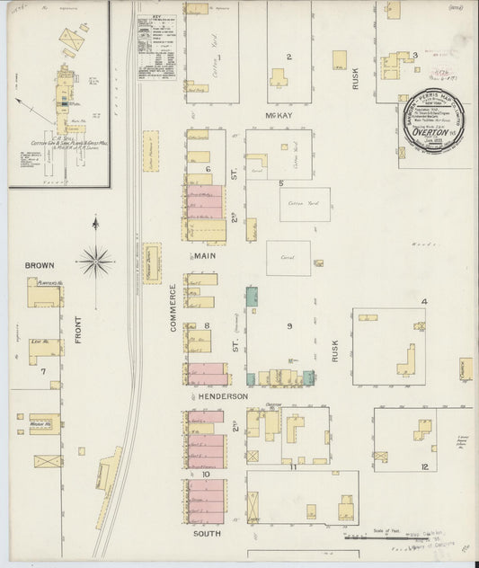 Sanborn Fire Insurance Map from Overton, Rusk County, Texas (1893), Sheet #0001 - Historic Sanborn Fire Insurance Map Print, vintage old map wall art, antique decor, genealogy gift, Texas Texas map