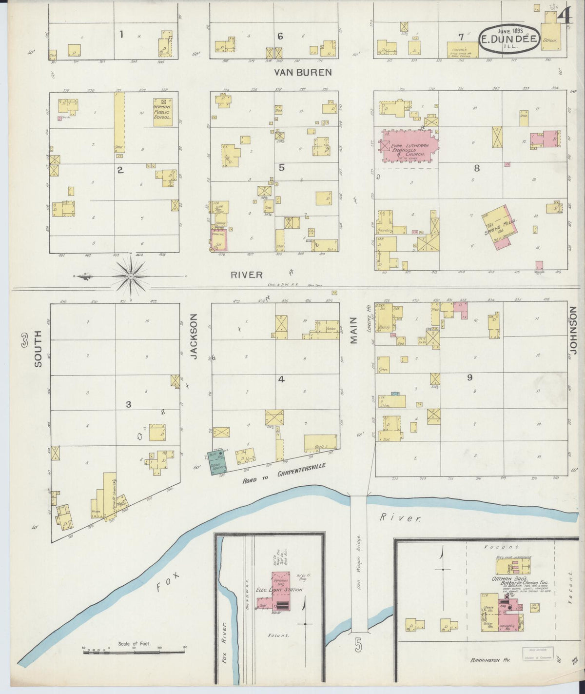Sanborn Fire Insurance Map from Dundee, Kane County, Illinois (1893), Sheet #0004 - Historic Sanborn Fire Insurance Map Print, vintage old map wall art, antique decor, genealogy gift, Illinois Illinois map