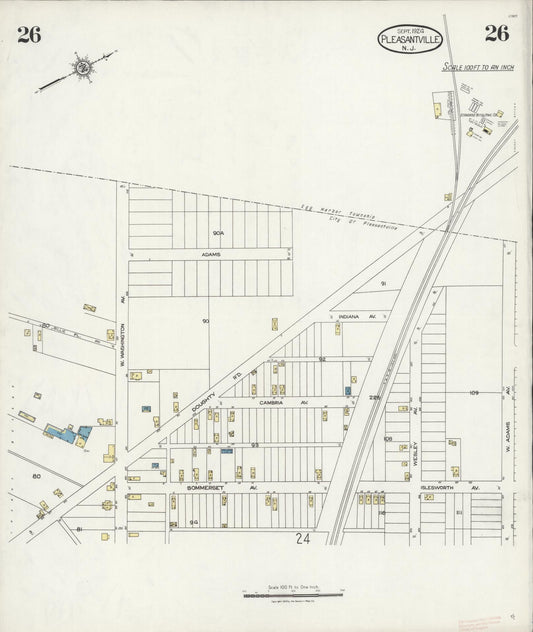 Sanborn Fire Insurance Map from Pleasantville, Atlantic County, New Jersey (1924), Sheet #0026 - Historic Sanborn Fire Insurance Map Print, vintage old map wall art, antique decor, genealogy gift, New Jersey New Jersey map
