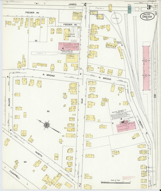 Sanborn Fire Insurance Map from Oneida, Madison County, New York (1909), Sheet #0003 - Historic Sanborn Fire Insurance Map Print, vintage old map wall art, antique decor, genealogy gift, New York New York map