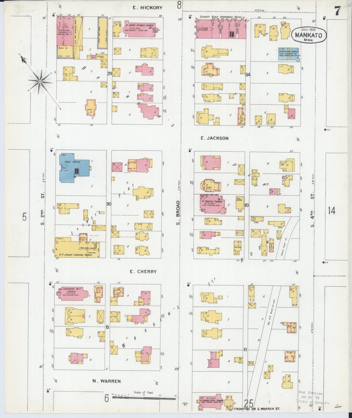 Sanborn Fire Insurance Map from Mankato, Blue Earth County, Minnesota (1900), Sheet #0007 - Complete Map Set gallery image, historic Sanborn map, vintage wall art, Minnesota Minnesota