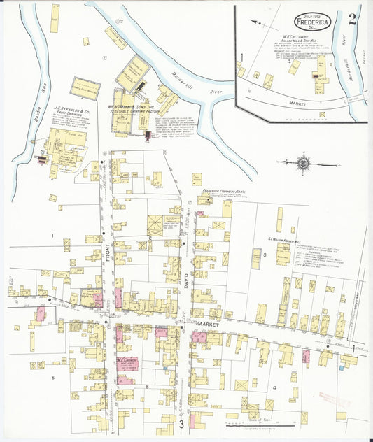Sanborn Fire Insurance Map from Frederica, Kent County, Delaware (1919), Sheet #0002 - Historic Sanborn Fire Insurance Map Print, vintage old map wall art, antique decor, genealogy gift, Delaware Delaware map