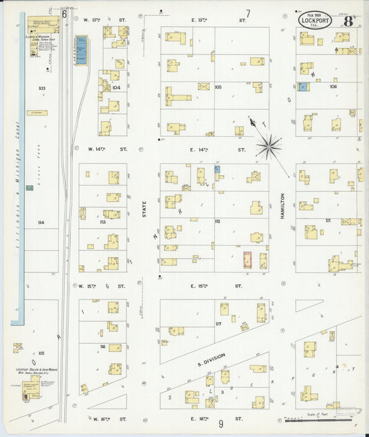 Sanborn Fire Insurance Map from Lockport, Will County, Illinois (1909), Sheet #0008 - Historic Sanborn Fire Insurance Map Print, vintage old map wall art, antique decor, genealogy gift, Illinois Illinois map