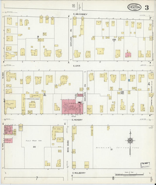 Sanborn Fire Insurance Map from Denton, Denton County, Texas (1917), Sheet #0003 - Historic Sanborn Fire Insurance Map Print, vintage old map wall art, antique decor, genealogy gift, Texas Texas map