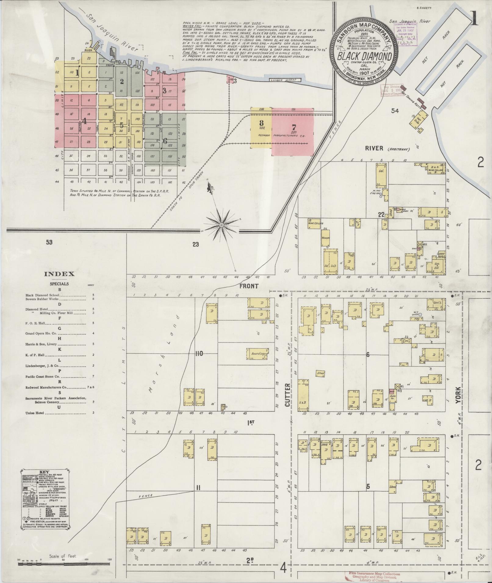 Sanborn Fire Insurance Map from Black Diamond, Contra Costa, California (1907), Sheet #0001 - Historic Sanborn Fire Insurance Map Print, vintage old map wall art, antique decor, genealogy gift, California California map