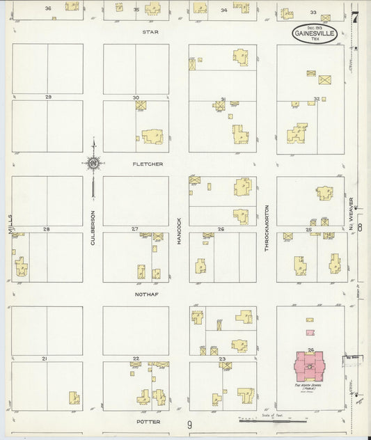 Sanborn Fire Insurance Map from Gainesville, Cooke County, Texas (1913), Sheet #0007 - Historic Sanborn Fire Insurance Map Print, vintage old map wall art, antique decor, genealogy gift, Texas Texas map