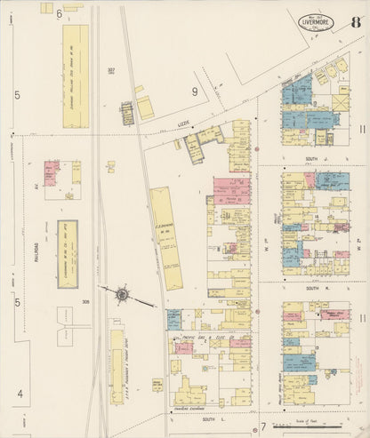 Sanborn Fire Insurance Map from Livermore, Alameda County, California (1917), Sheet #0008 - Complete Map Set gallery image, historic Sanborn map, vintage wall art, California California