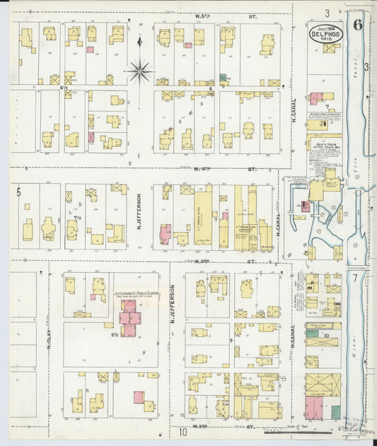Sanborn Fire Insurance Map from Delphos, Van Wert And Allen Counties, Ohio (1904), Sheet #0006 - Historic Sanborn Fire Insurance Map Print, vintage old map wall art, antique decor, genealogy gift, Ohio Ohio map